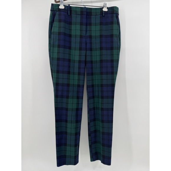 J.CREW Pants - J Crew Ruby Full-Length Pants Womens 10 Green Navy Plaid Stretch Tartan Preppy